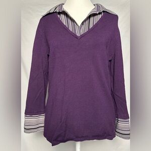 JESSICA Vintage Purple Striped Collared Preppy Y2K Sweater Size M